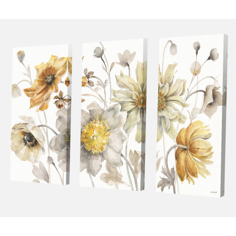 'Fields of Gold Watercolor Flower VII' Painting Multi-Piece Image on Canvas, 40" H x 60" W x 1" D
