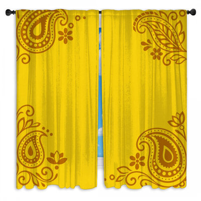 Rideaux obscurcissant à motif floral jaune et cachemire jaune - 2 panneaux
