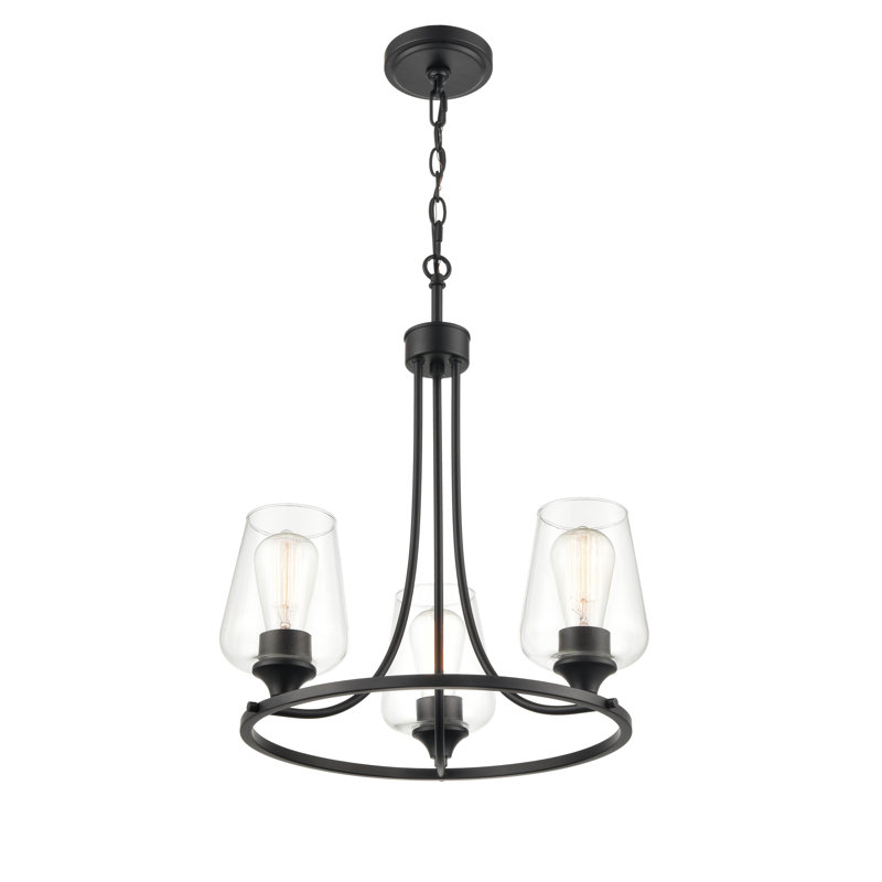 3 - Light Dimmable Wagon Wheel Chandelier, Matte Black