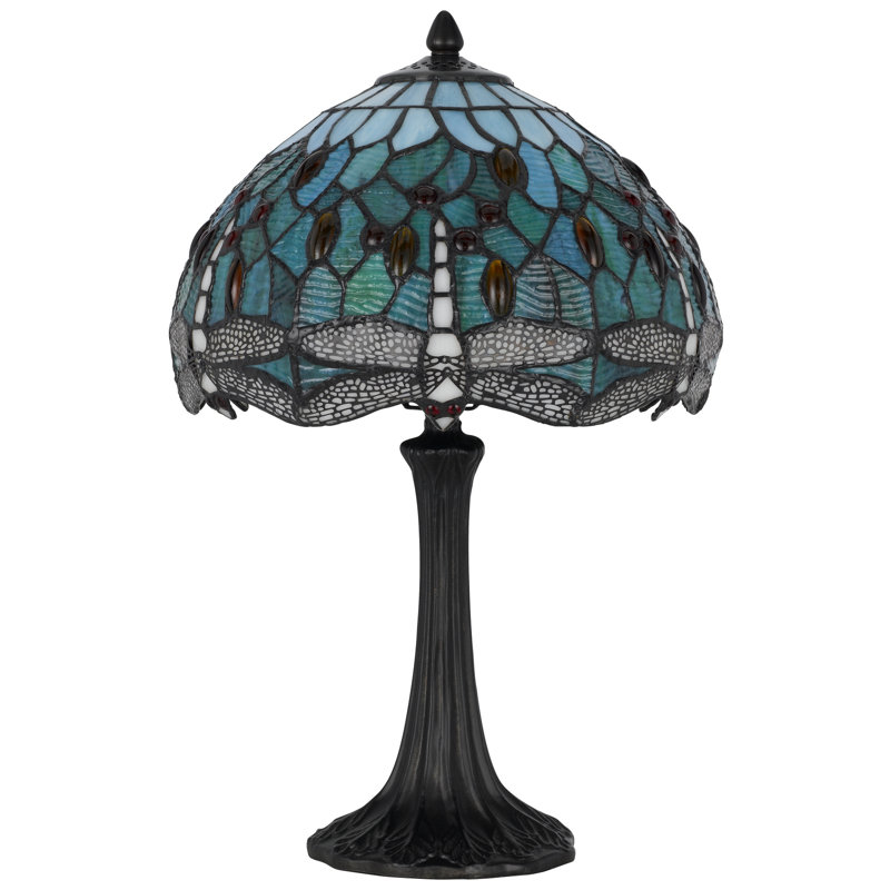 Lampe de table d'appoint de 49,5 cm (19,5 po) de hauteur, design Tiffany en résine émeraude avec finition bronze