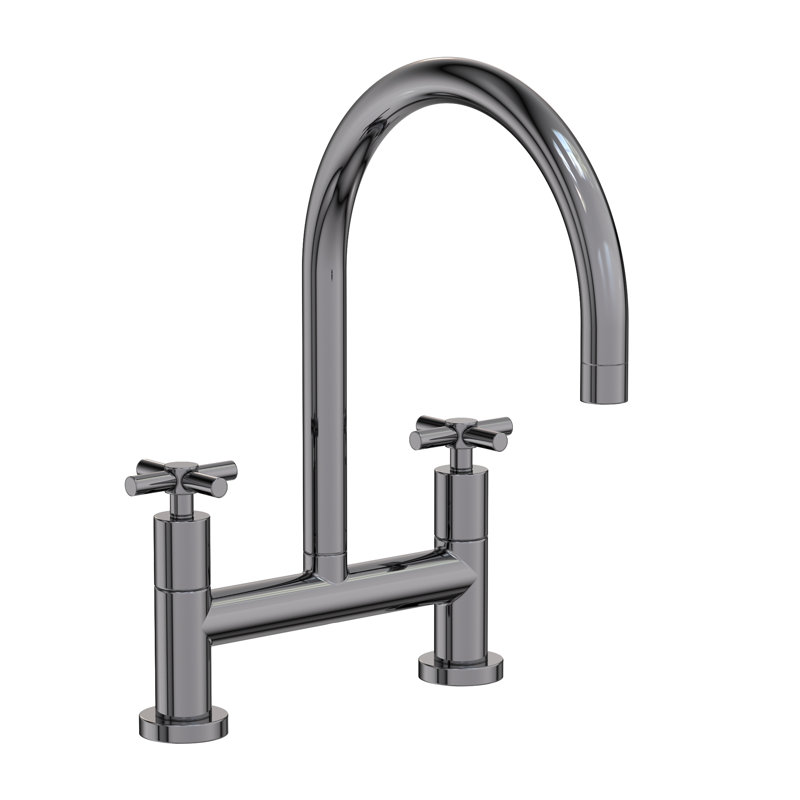 East Linear Kitchen Bridge Faucet, Knob/Cross handle, Midnight Chrome