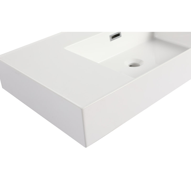 Lavabo de salle de bain 36 po en résine, blanc brillant, profondeur 35,11 po, largeur 18,6 po, hauteur 4,77 po, 46,96 lb, et lavabo en résine, aspect blanc brillant, imperméable