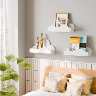  Cloud Shelves For Kid’s Room Nursery Wall Deor Set Of 3, White Cloud Bookshelf Floating Shelf, Small Figure Shelf Wall Mounted, Cute Decorative Cloud Floating Shelf For Toys, Plants & Storage
