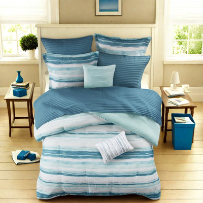 Elegant Aqua 8-piece Bedding Sets, Hypoallergenic Polyester, Watercolor Design For All-seasons Use