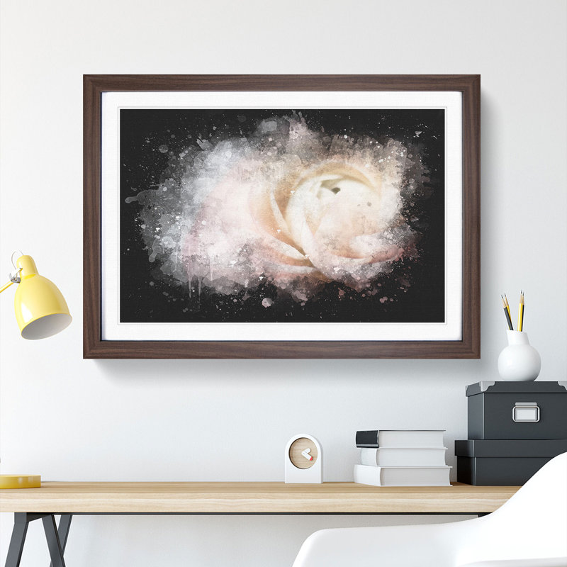Pink Ranunculus Flower - Picture Frame Graphic Art Print, 33cm H x 45cm W x 2cm D, Walnut Framed