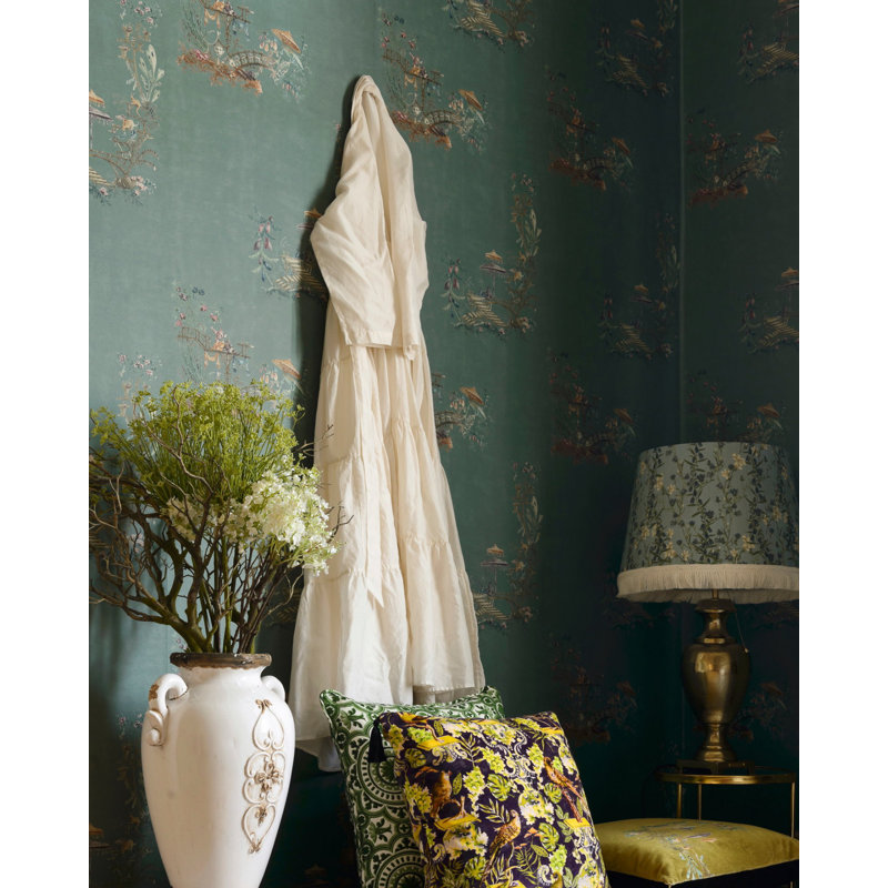 The Transylvanian Manor Toile Wallpaper Roll, Taupe/Brown/Green