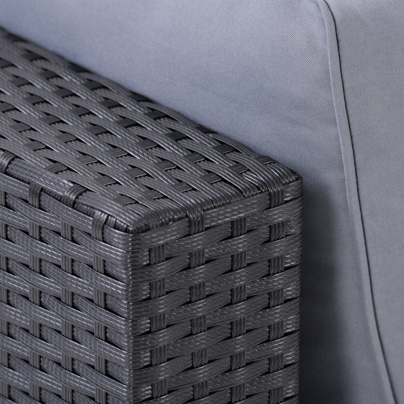 Ensemble de conversation modulaire en rotin 5 pièces avec coussins Newburyport, Gris, Noir