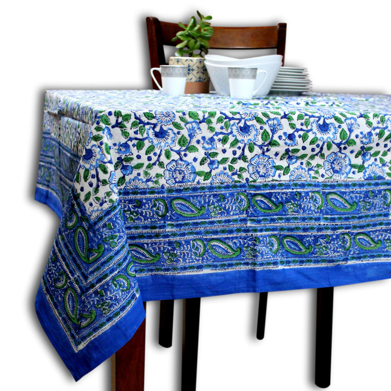 Cotton Block Print  Floral Tablecloth