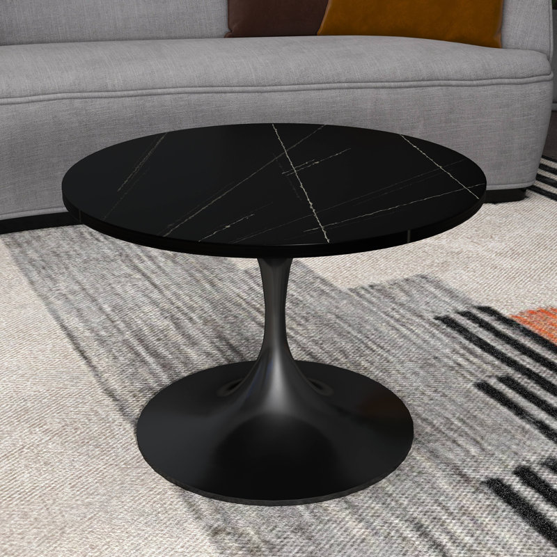 Verve 24" Black Marble Round Coffee Table with Stainless Steel Base