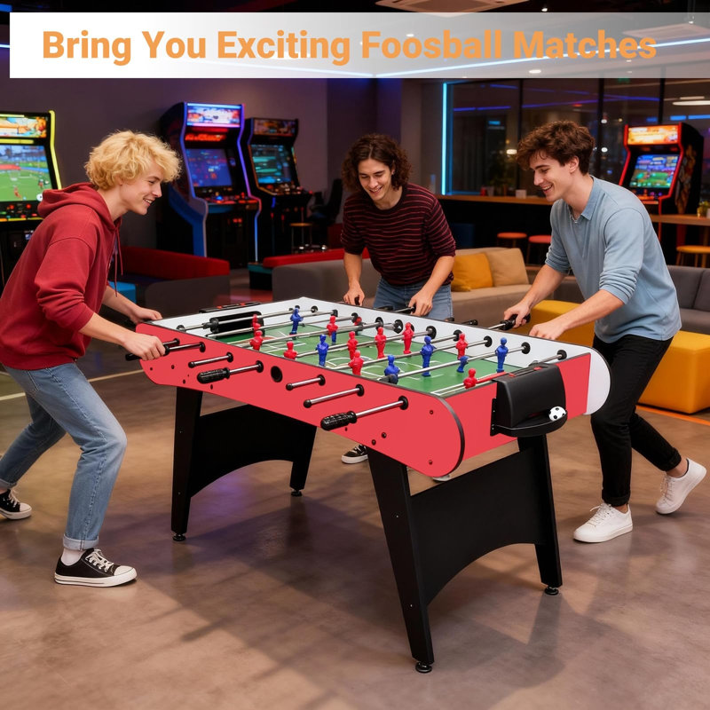 Table de soccer 48 po, table de soccer intérieur avec tiges en acier, poignées ergonomiques, marqueurs, 2 balles, rouge