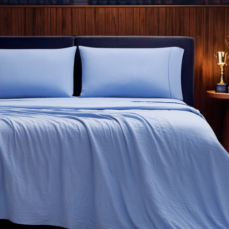 Champion Elastic Logo Microfiber Sheet Set, Full, Serenity Blue