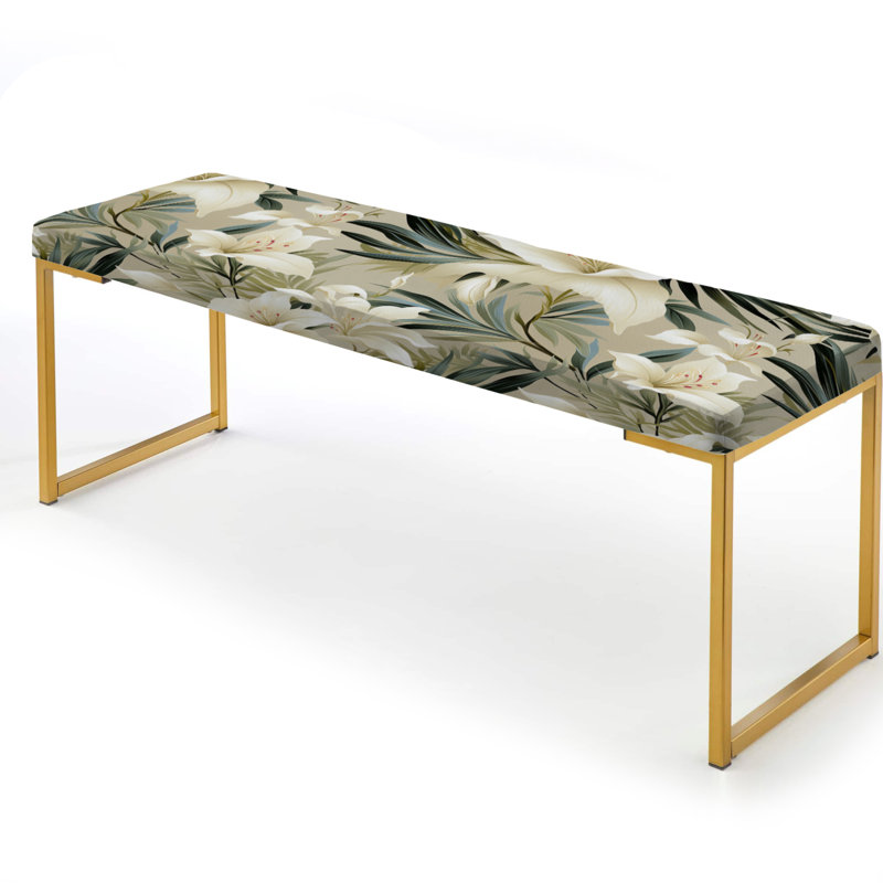 Neutral Oasis Ii Tropical Pattern I - Tropical Upholstered Gold Bench