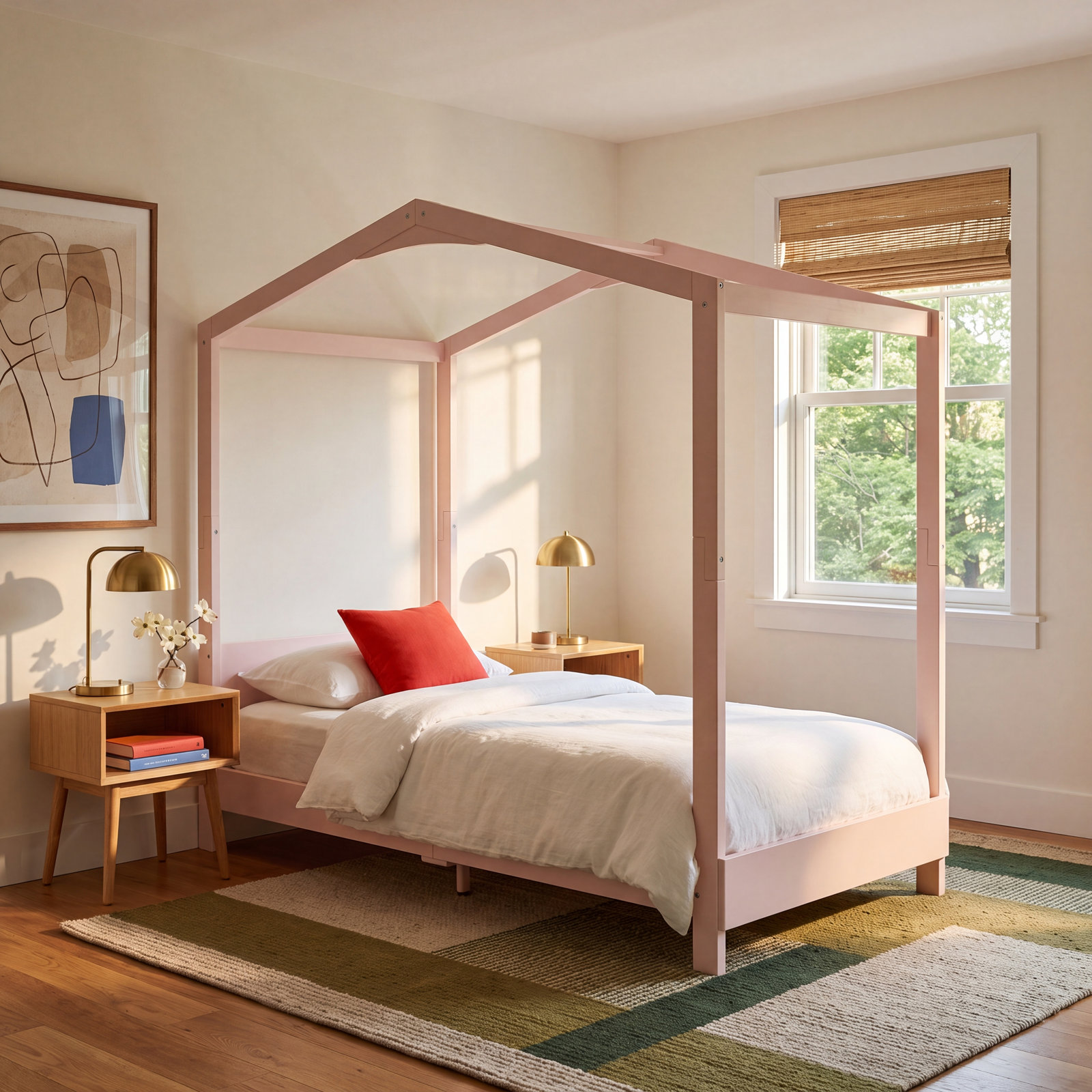 Twin Solid Wood Platform Standard Bed with Shelves by Delta Children, Blush Pink