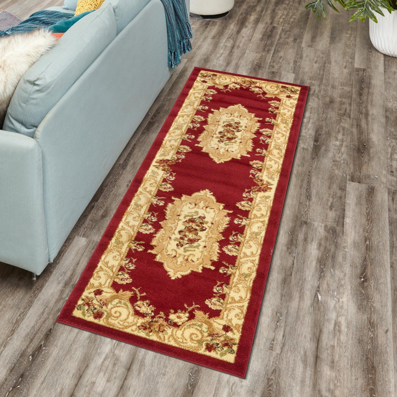 Tapis traditionnel couleur Eniileri couleur vin, Tapis de couloir 2 pi 7 po x 13 pi 1 po