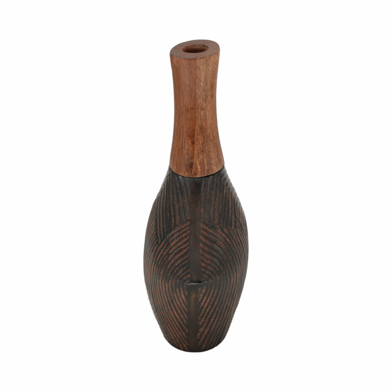 9" Lockyer Small Wood And Metal Vase, 12"H x 9"W x 5"D