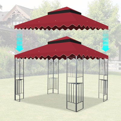 Housse de remplacement pour abri de jardin d'extérieur 10 x 10 pi - rouge. Avec protection. Trous de drain de toit à deux niveaux et filet pour auvent de patio rouge extérieur. Tissu protégé. Drains Jolly Time