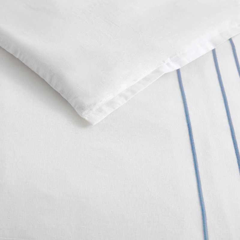 Nautica Alden Embroidered White Duvet Cover Set, King Duvet Cover + 2 King Shams, Light Blue