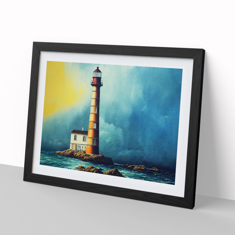 Lighthouse Watercolour Vol.5 - Single Picture Frame Print, 46cm H x 64cm W, Black