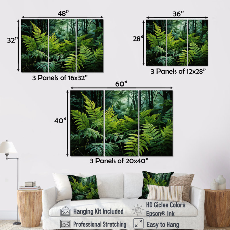 Ensemble de salon Emerald Green Ferns Forest V - Plants, Toile tendue, H 32 po x l 48 po x P 1 po