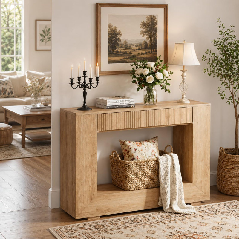 Console de 47 pouces de style campagnard, table d'entrée avec tablettes de rangement, table d'appoint rustique industrielle pour le salon, le couloir et le vestibule