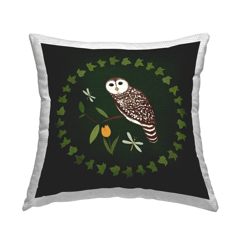 Coussin d'extérieur imprimé Stupell Industries Owl & Tulip Wreath par Michelle Ingari Designs