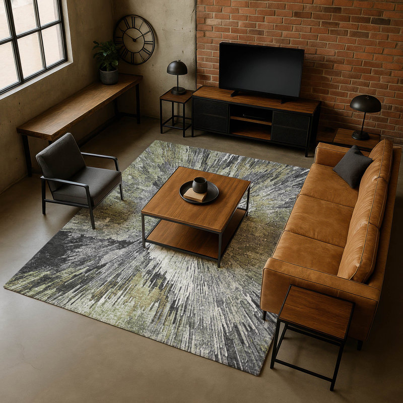 Premium Machine Washable Mayfield AMF2283 Abstract Rug, Fern, 10' x 14'