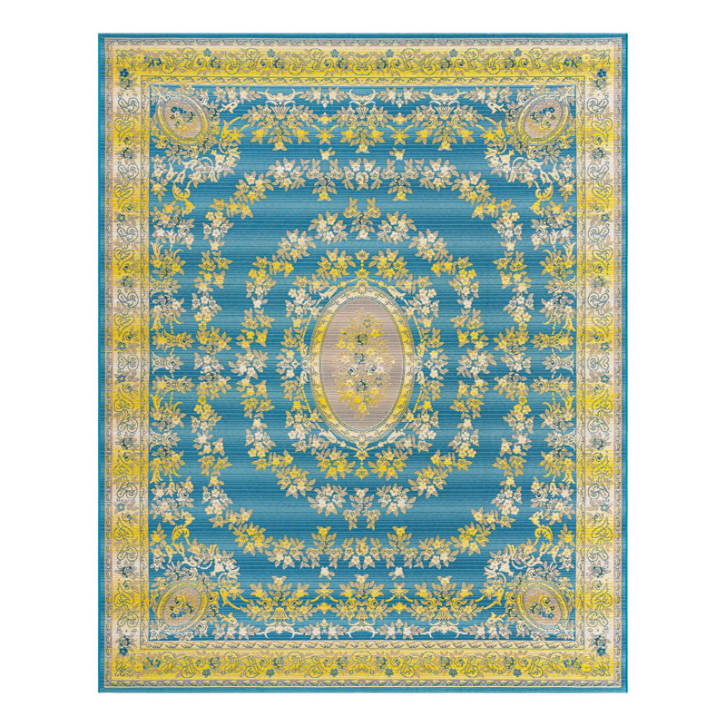 Blue Cahuita Indoor/Outdoor Traditional Rug, Rectangle 7'10" x 10'