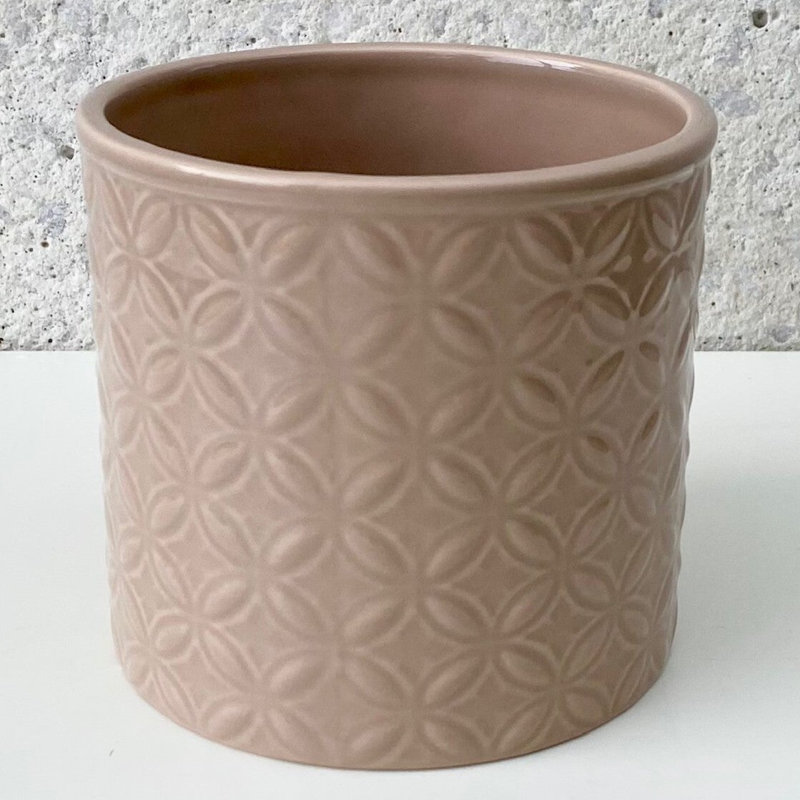 Mocha Glazed Patterned Cylinder Planter