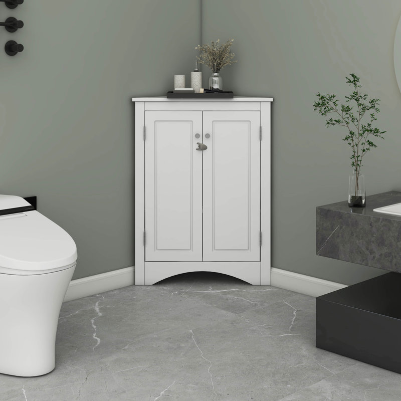 Armoire de rangement triangulaire pour salle de bain avec tablettes réglables, Blanc