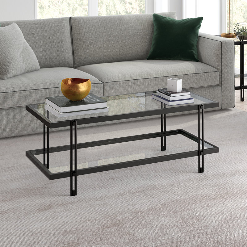 Inez Four Leg Coffee Table with Storage, Blackened Bronze