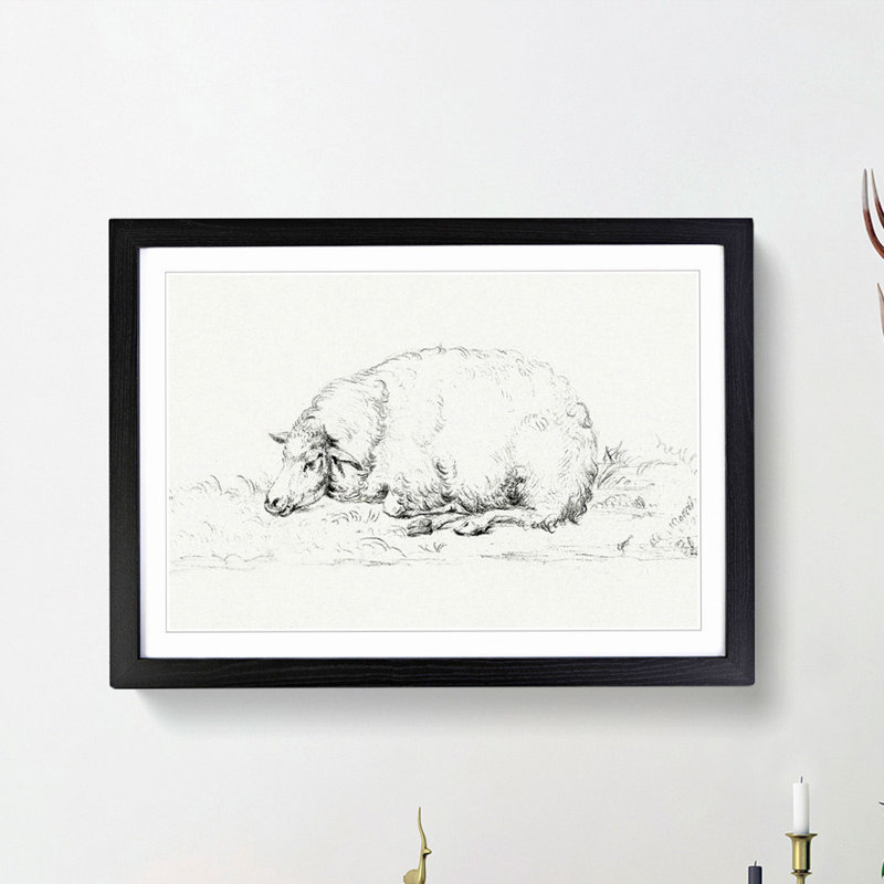 Resting Sheep by Jean Bernard - Picture Frame Drawing Print, 36cm H x 48cm W x 2cm D, Black Framed