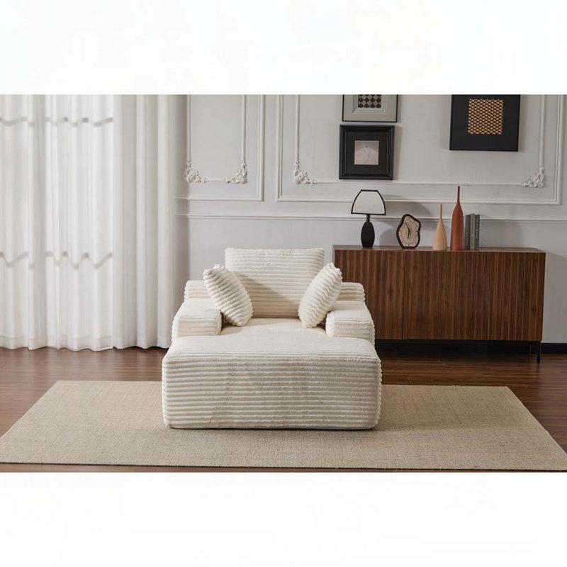 Très grande chaise longue en velours côtelé Corduroy avec 3 coussins décoratifs et accoudoirs larges, aucun assemblage requis