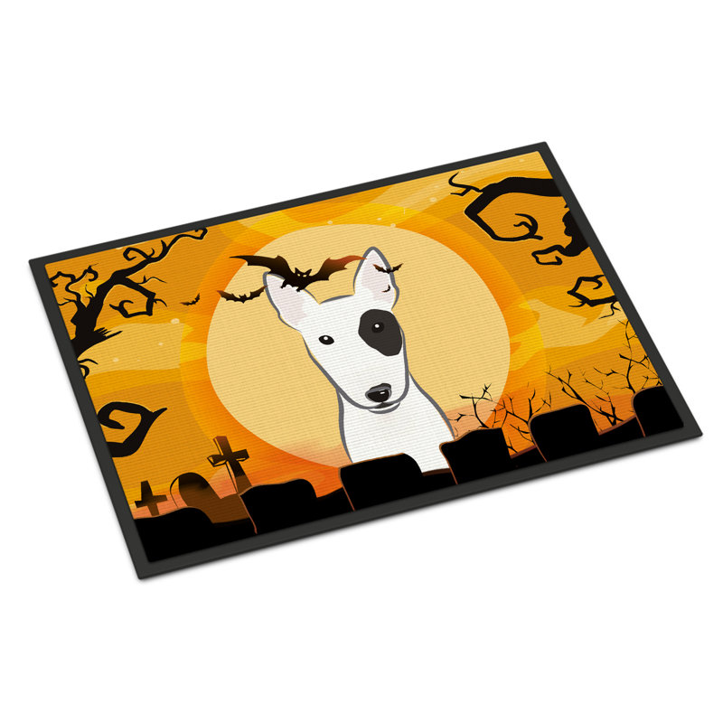 Tapis de porte d’extérieur anti-dérapant halloween bull terrier, Rectangle 1 pi 6 po x 2 pi 3 po
