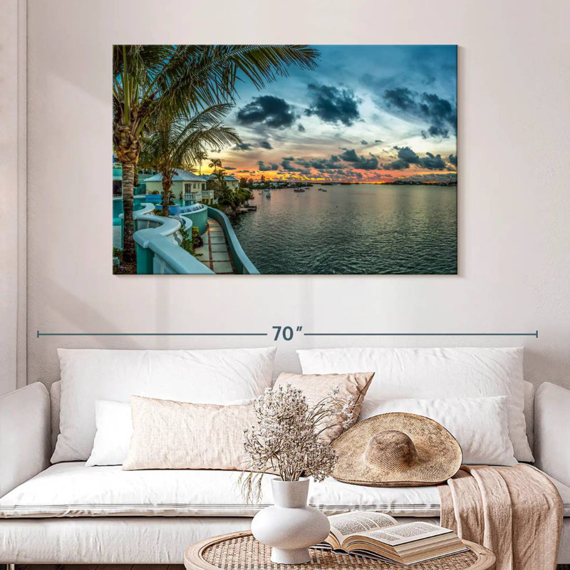 Coucher de soleil à l'hôtel Gillard Bermuda, H 32 po x l 48 po
