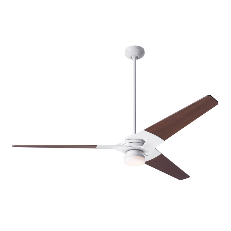 Torsion LED Downrod Ceiling Fan, Fan & Light - 2 Wire, Gloss White, Mahogany