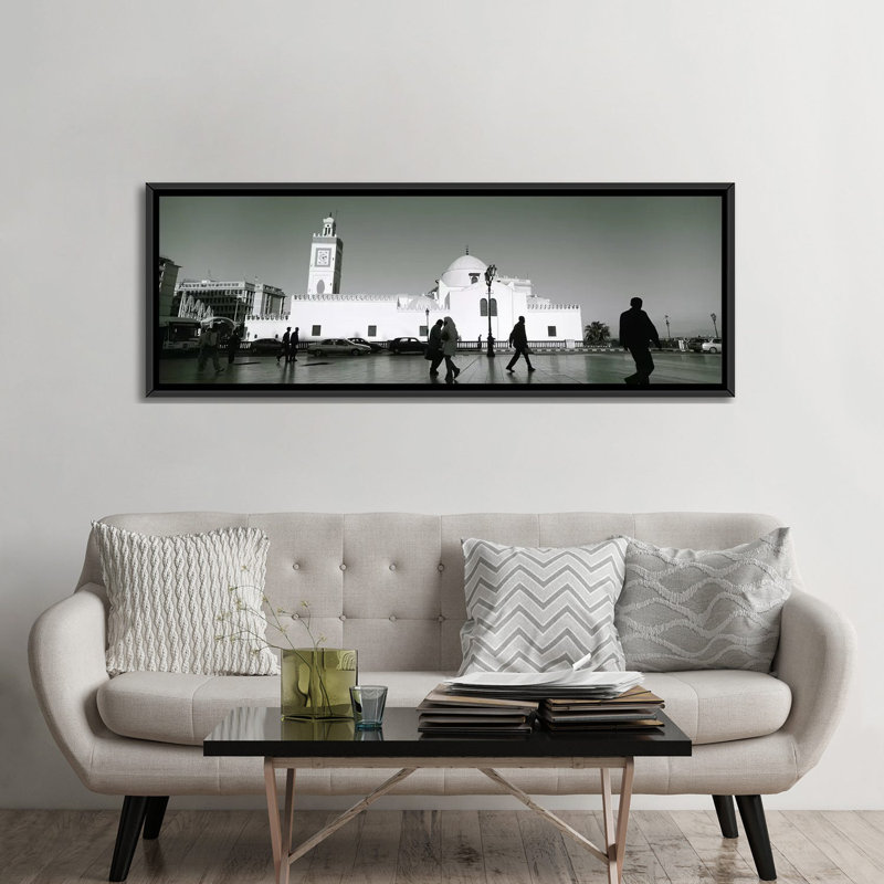 Voitures parcées devant une mosque, jamais-el-jedid, alger, impression sur toile tendue par l’algérie, Toile avec cadre noir