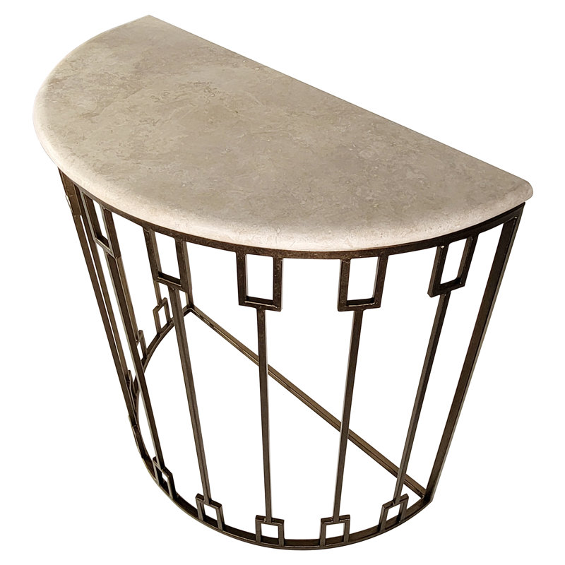 Console Table, Lite Travertine, Bronzed Brass
