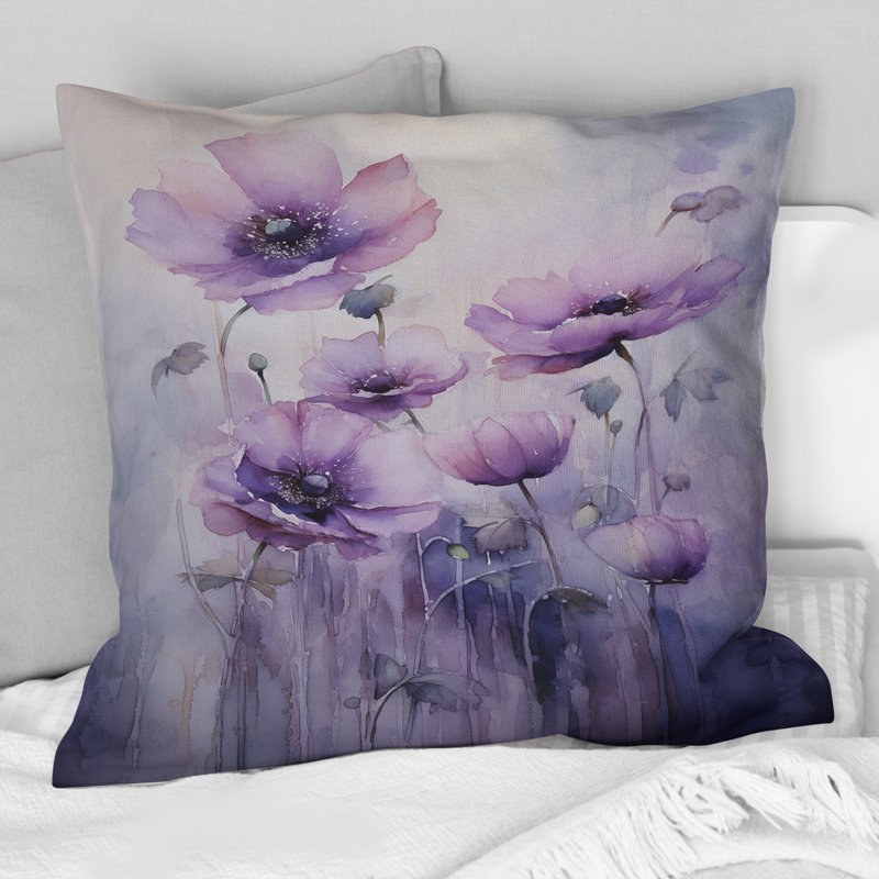 Violet Veil Delicate Poppies Moment - Coussin décoratif imprimé coquelicots