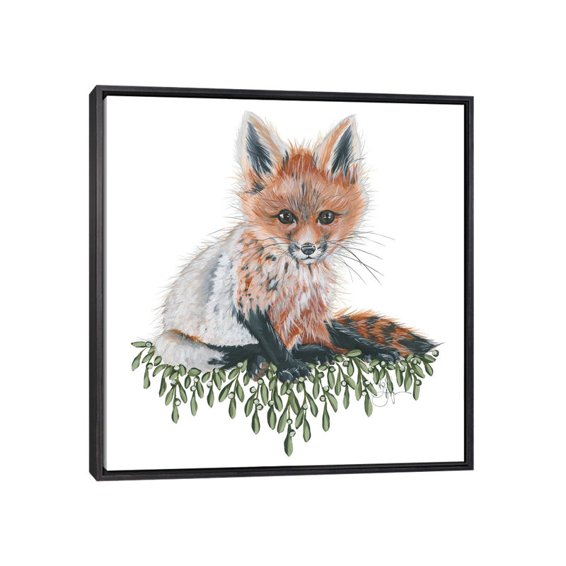 Bébé renard - reproduction d'art, Toile avec cadre noir patiné, Pas de tapis, H 18 po x l 18 po x 1,5 po