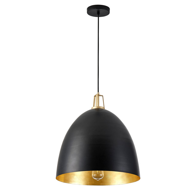 1-Bulb Black Metal Dome Pendant Light, E26 Base, Adjustable, Dimmable, ETL Certified