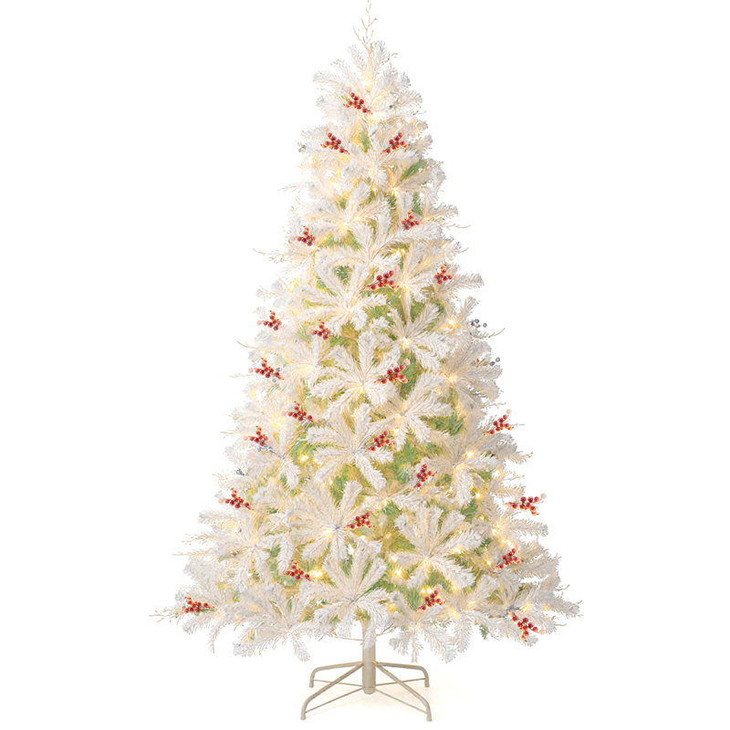  Arbre de Noël artificiel illuminé 7 pi avec branches enneigées 855, H 7 pi
