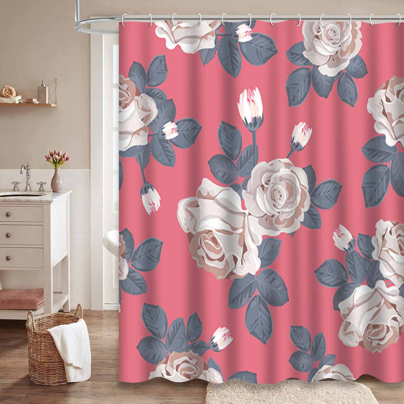 Rideau de douche Retro Floral White Roses, L 72 po x l 84 po