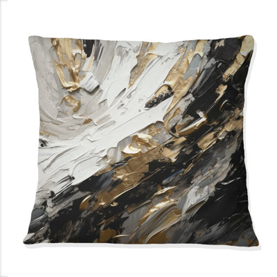 Exquisite Darling Gold Abstract Wave On Black III - Abstract Painting Printed Throw Pillow