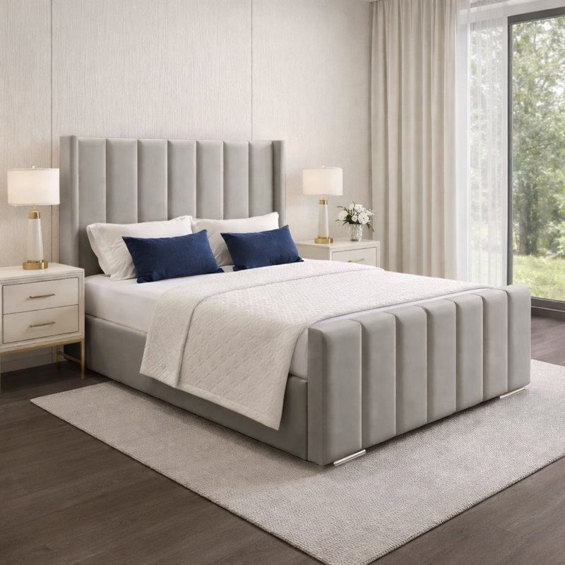 Premium Luxury Wingback Panel Bed Frame, Single (3'), Silver