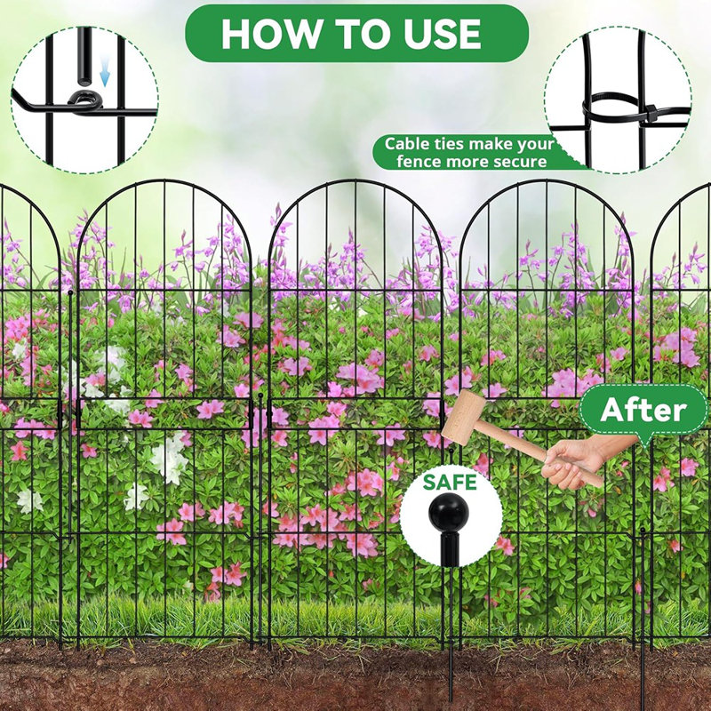 Metal Decorative Garden Fence - 32In (H) X10ft (L), 10 Pack No D...