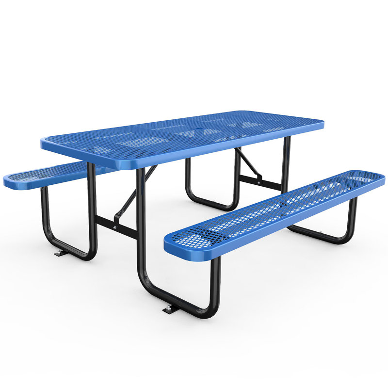 Table de pique-nique rectangulaire en métal déployé 72 "avec trou pour parasol