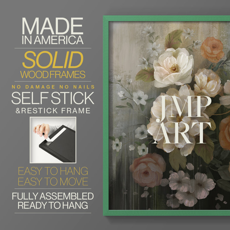 Moody Blooms Framed Print - Solid Wood, 30" H x 24" W, Green