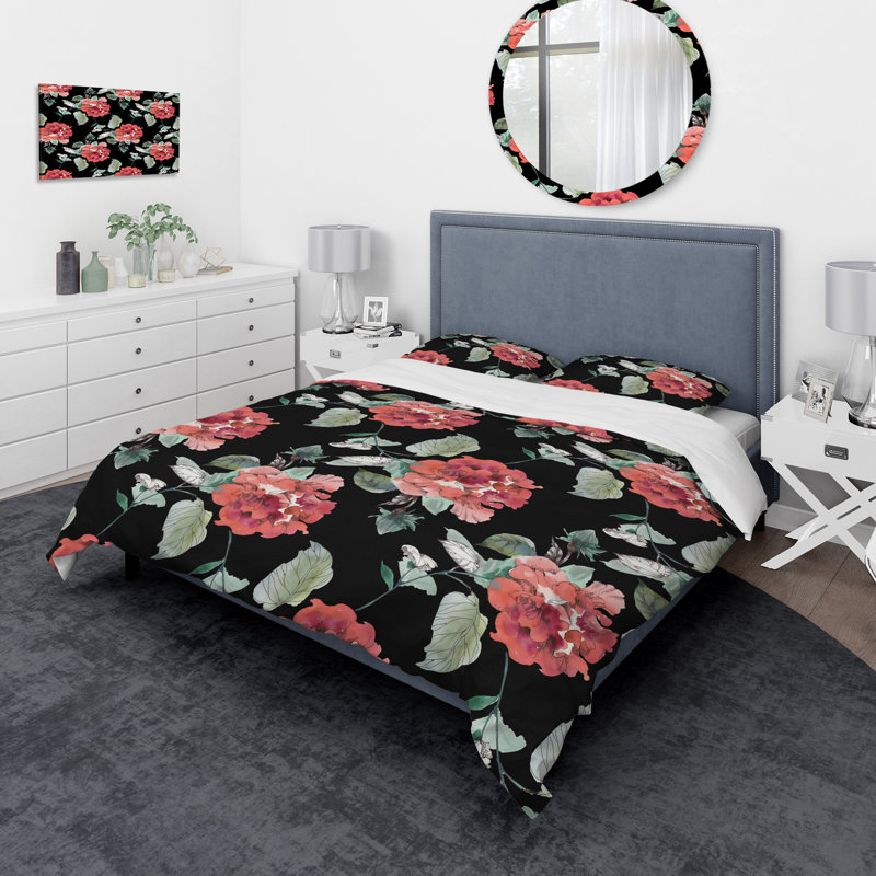 Ensemble de housse de couette rose rouge, Housse de couette très grand + 2 taies décoratives