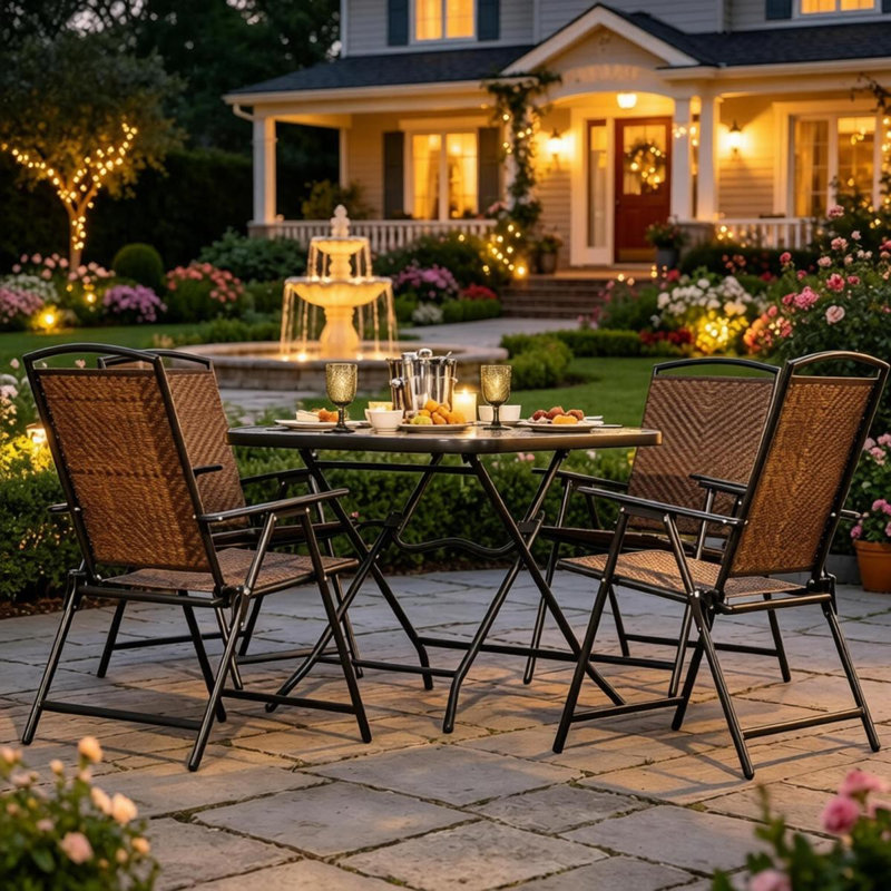 Ensemble de mobilier d'extérieur peu encombrant, ensemble de salle à manger de patio pliable, ensemble de conversation de jardin cinq pièces
