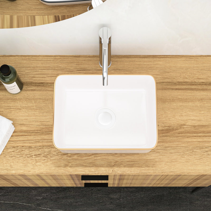 Lavabo de salle de bain vasque rectangulaire en céramique blanche élégante 16 x 12 pouces - Teinture, montage sur comptoir de style moderne, installation